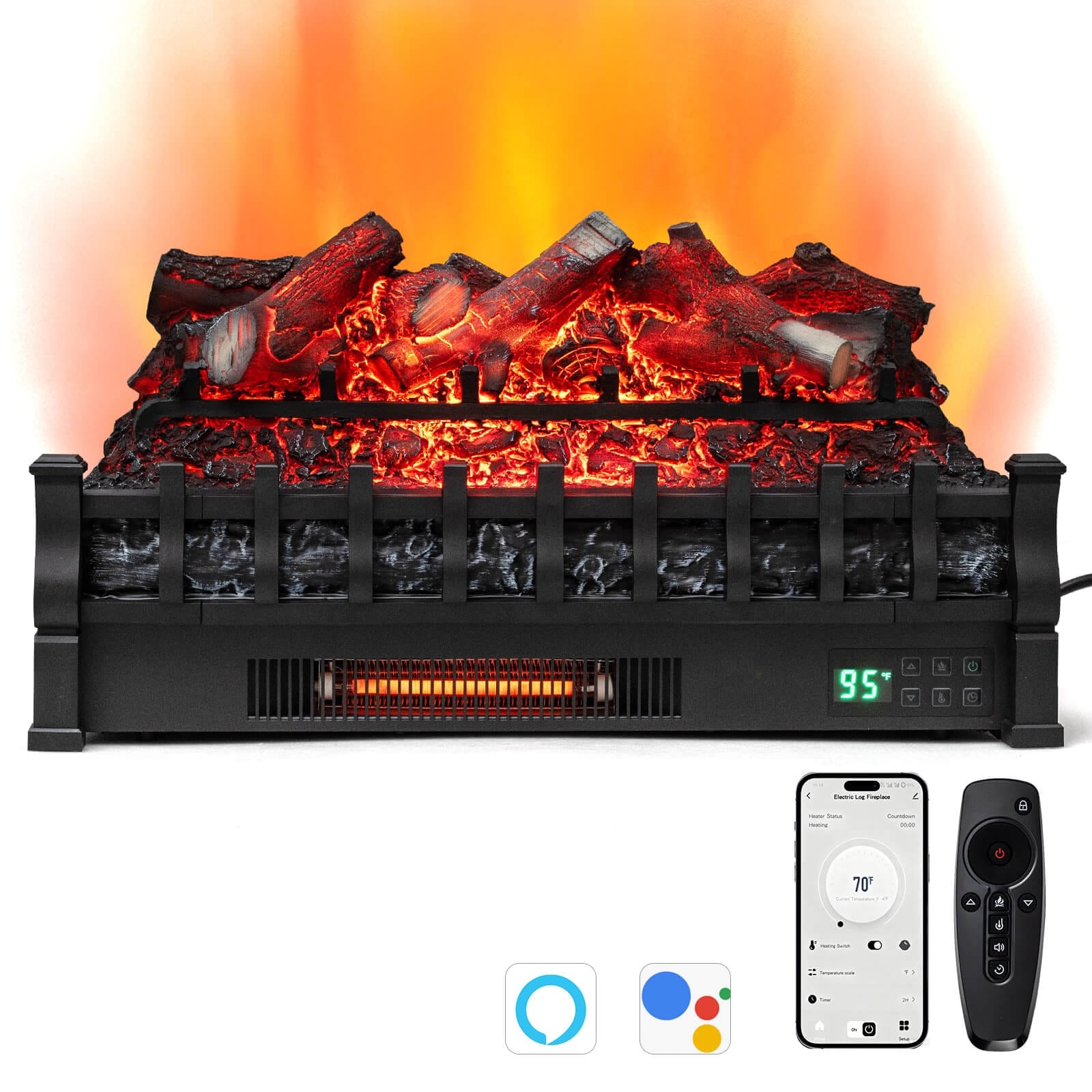Costway 26” WiFi Infrared Quartz Electric Fireplace Insert Logs Heater - See Details