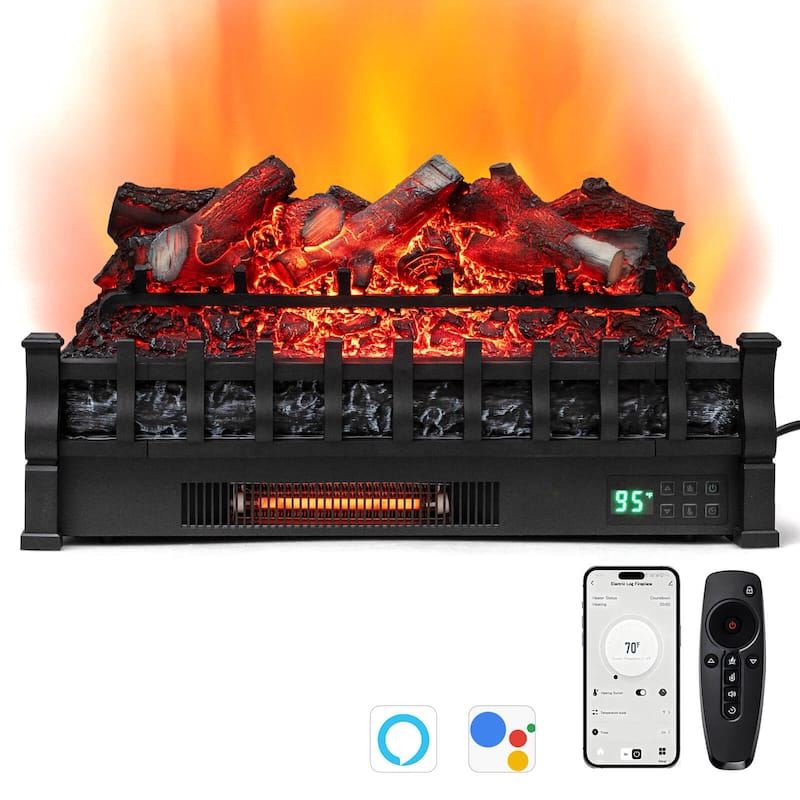 Costway 26” WiFi Infrared Quartz Electric Fireplace Insert Logs Heater - See Details - See Details - Black