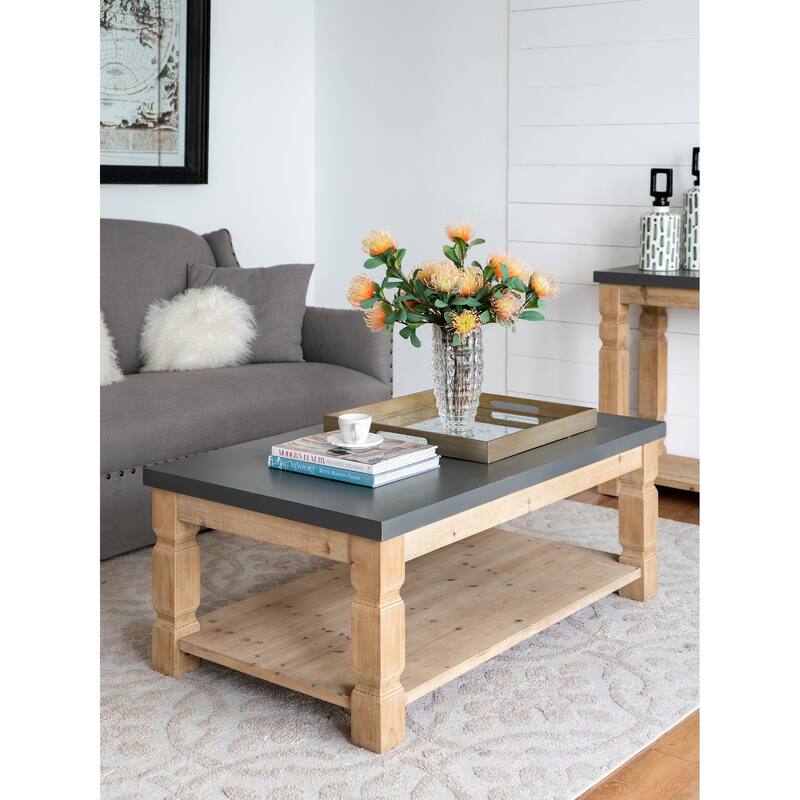 GDFStudio - Console Table with Concrete Top and Wooden Frame - 50.8" - Brown Gray