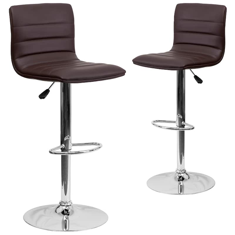 Modern Vinyl Channel Tufted Adjustable Height Barstool (Set of 2) - 16"W x 19"D x 35" - 44"H - 16"W x 19"D x 35" - 44"H
