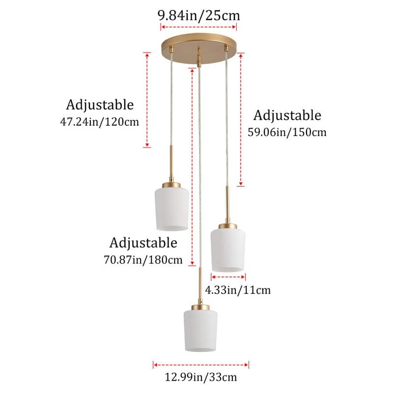 Modern 3-Light Pendant Chandelier with Frosted White Glass Shades