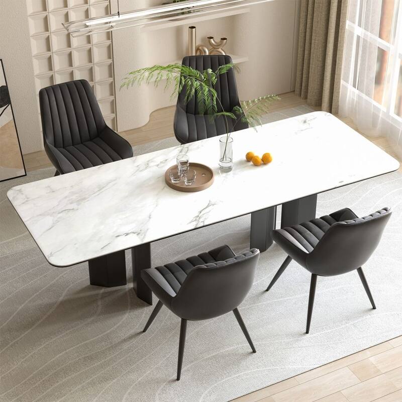 Set of 2 Dining Chairs with Black Metal Legs