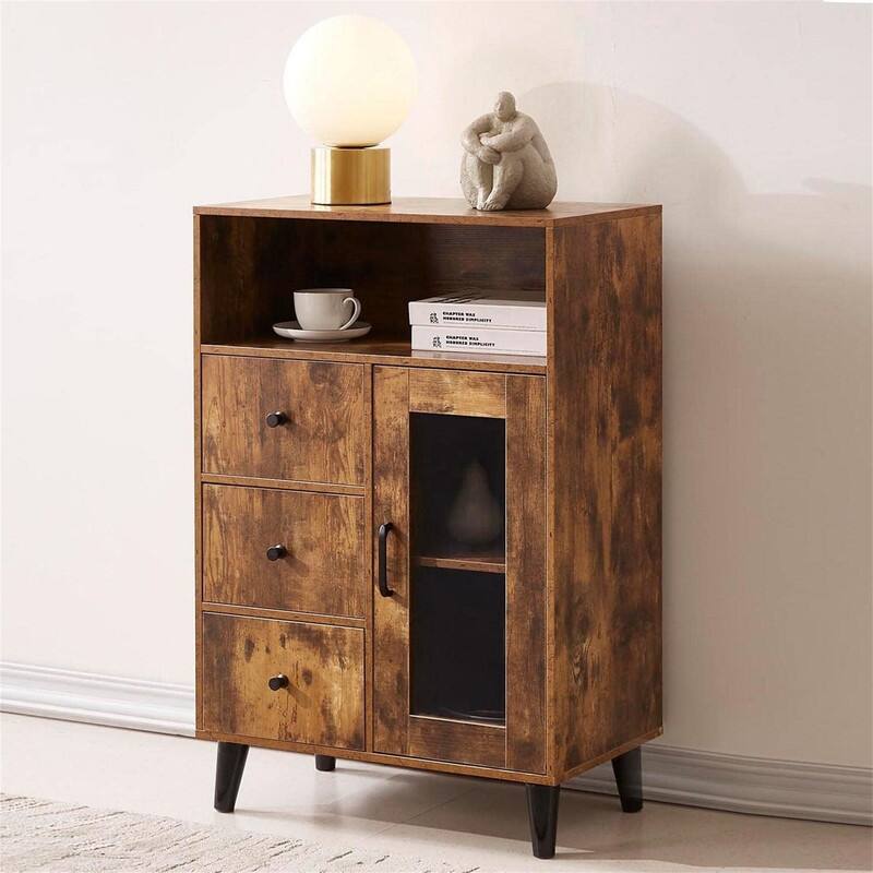 Sideboard Functional Kitchen Cabinet - 13.38"D x 23.6"W x 36.2"H - Brown