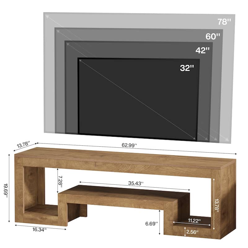 63-Inch TV Stand for 55/60/65-Inch TVs, Farmhouse Entertainment Center with Open Storage Shelves - 62 inches