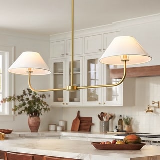 Rennnsan 2-Light Modern Black/Gold Linear Fabric Cone Large Pendant Light for Kitchen Island