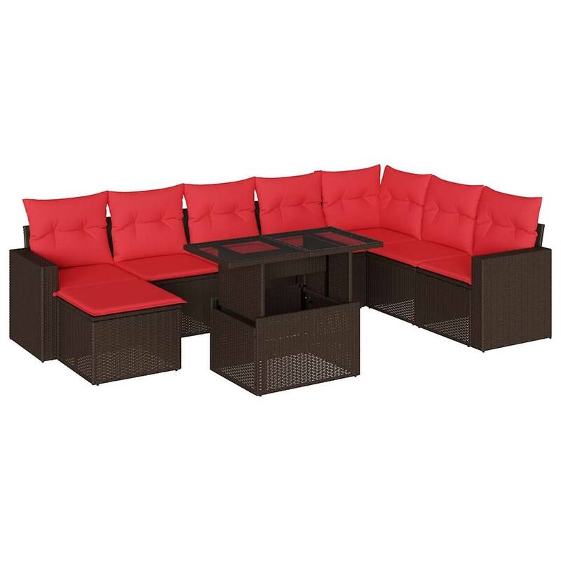vidaXL Patio Sofa Set with Cushions and Table Outdoor 9 Piece Poly Rattan - 24.4 x 24.4 x 27.2