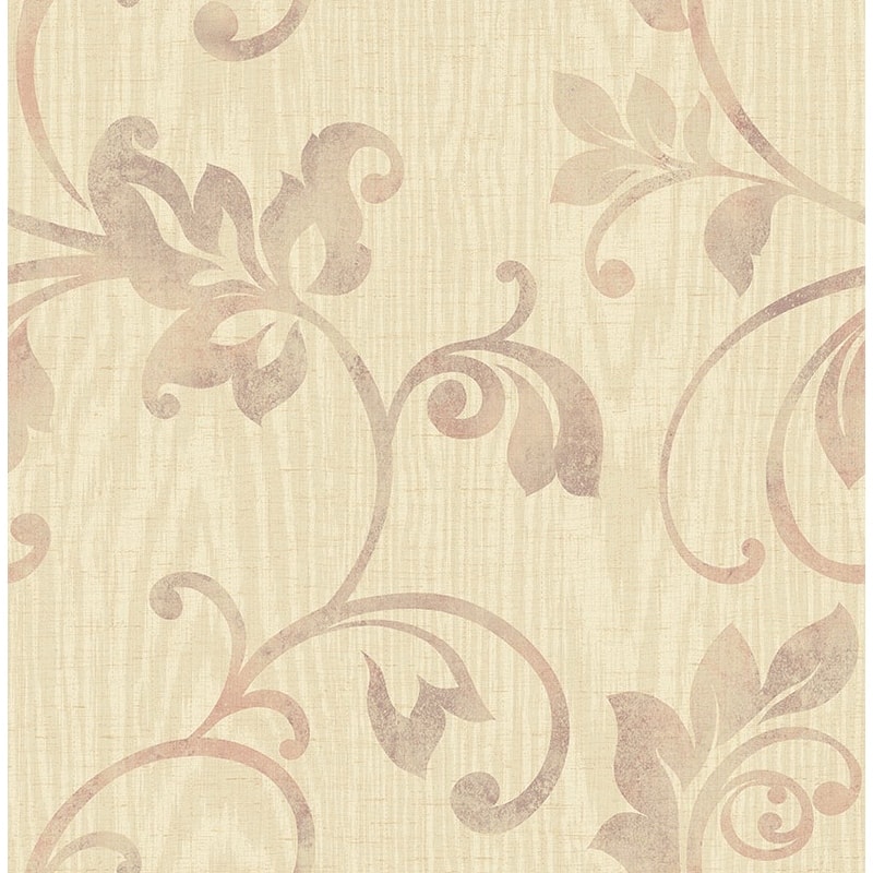 Seabrook Designs Gyneth Acanthus Scrolls Unpasted Wallpaper - 20.5 in W x 33 ft. L - Metallic Greige & Mauve