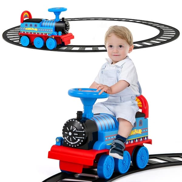 slide 2 of 10, Gymax 6V Electric Kids Ride On Train Motorized Train Toy w/ Track & 6 - See Details See Details - See Details - Kids