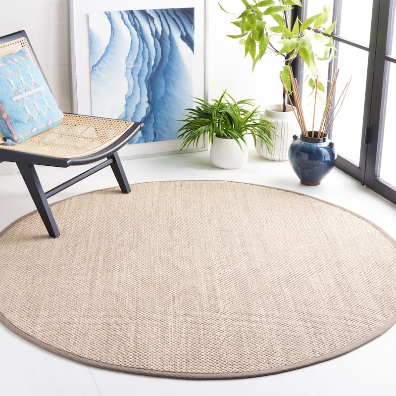 SAFAVIEH Natural Fiber Pacific Casual Border Sisal Rug - 12' Round - Marble/Khaki - Round