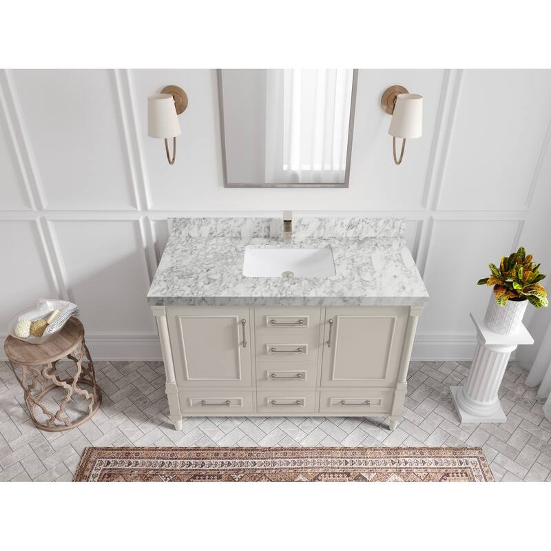 Willow Collections 48 in. W x 22 in. D Aberdeen Single Bowl Sink Bathroom Vanity with Countertop - 2" Carrara Marble - Fine Grain