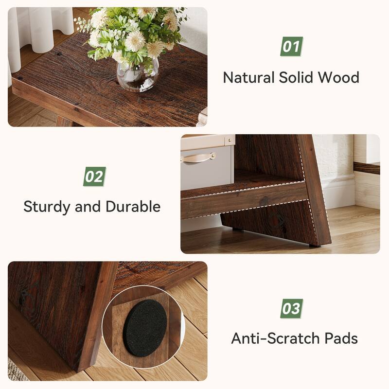 Solid Wood Entryway Bench, 2-Tier Shoe Bench with Open Shelves