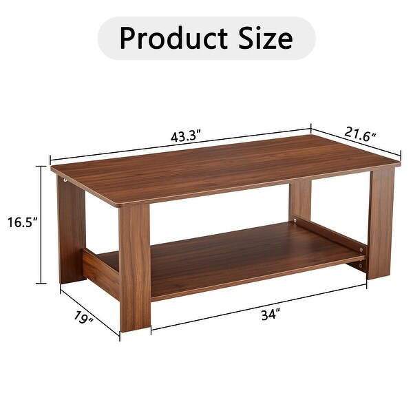 Rectangular Coffee Table Tea Table With Double Layered Shelf - Bed