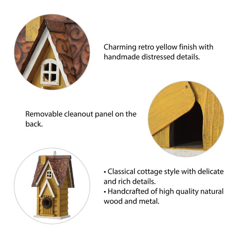 Glitzhome 12"H Retro Distressed Painted Solid Wood Cottage Birdhouse