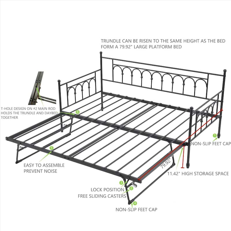 Arched Metal Daybed with Pop Up Trundle Bed for Adults for Living Room / Guest Room🏕️