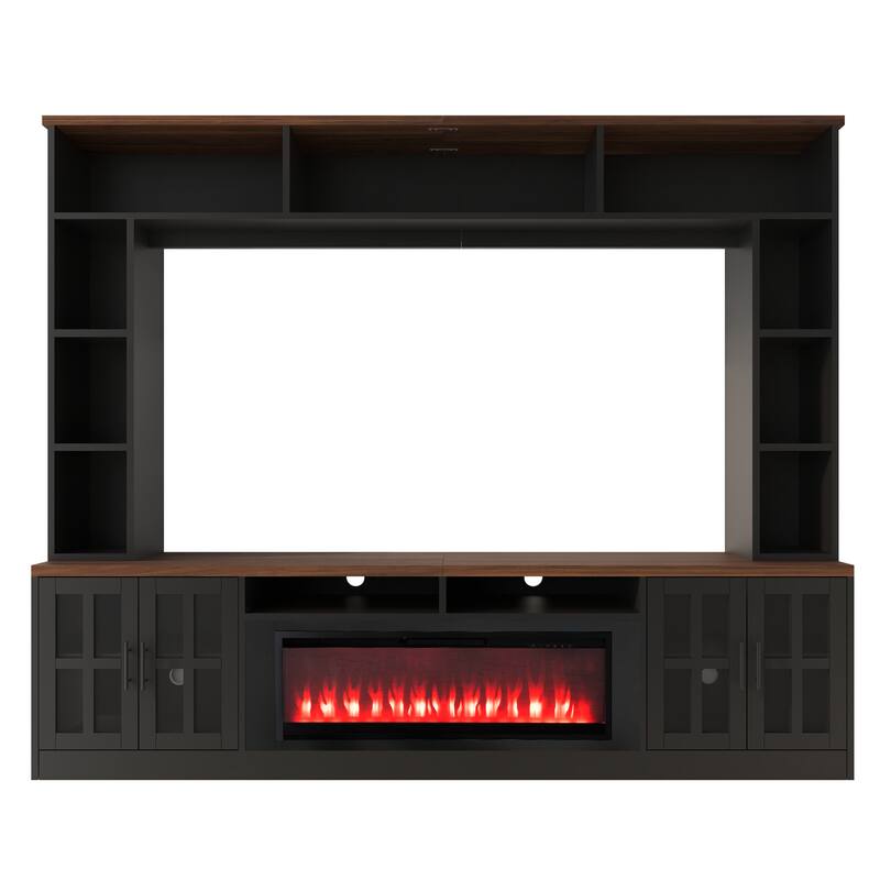 95" Entertainment Center with Electric Fireplace, TV Stand for TVs up to 80" Wall Unit Media Console with Bookshelves & Cabinets