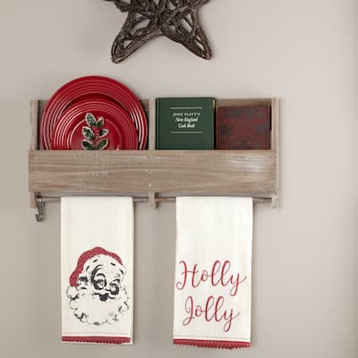 Chenille Christmas Holly Jolly Bleached White Muslin Tea Towel Set of 2 19x28 - Tea Towel 28x19