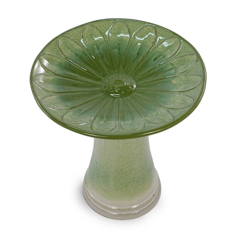 Handmade Green Gradient Glaze Ceramic Bird Bath, 16.93 inch Diameter 18.11 inch Height, Lightweight & Weather-Resistant