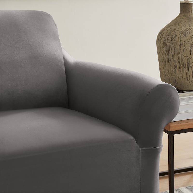SureFit Hampstead Stretch Velvet Chair Slipcover, One Piece Chair Covers - 40x43