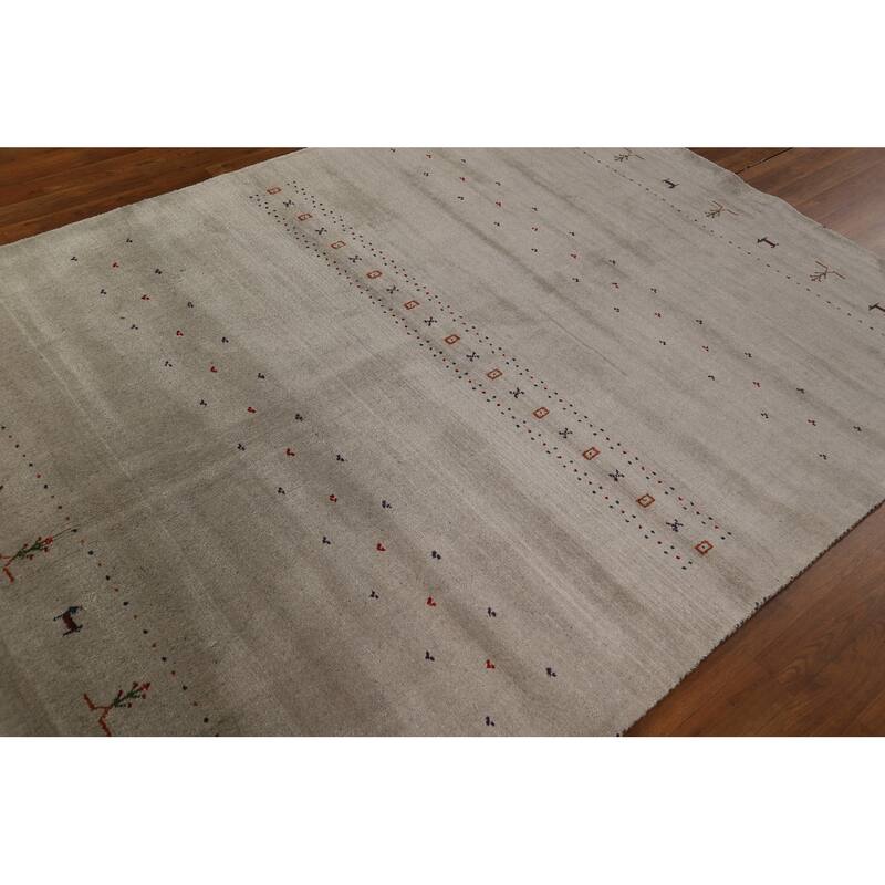 Gabbeh Oriental Area Rug Hand-Knotted Orange Wool Carpet - 5'9" x 7'8"