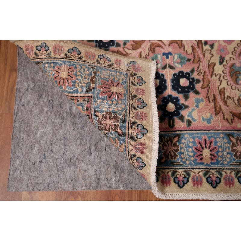 Vegetable Dye Pink Yazd Vintage Persian Area Rug Handmade Wool Carpet - 9'7" x 12'5"