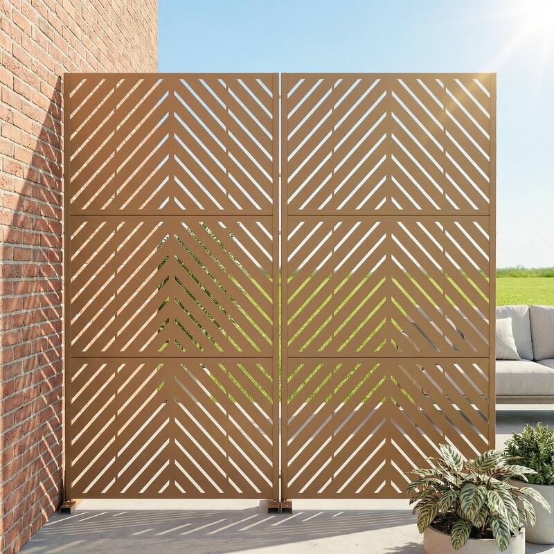 Outdoor Privacy Screen with Stand for Patio Garden Metal Fence Set of 2