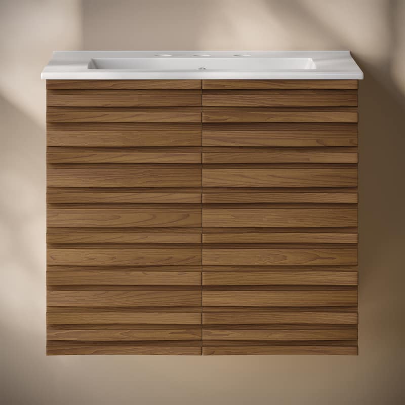 Cascade 24" Wall-Mounted Bathroom Vanity In Brown Oak With 3-Hole Widespread Sink Top - 24