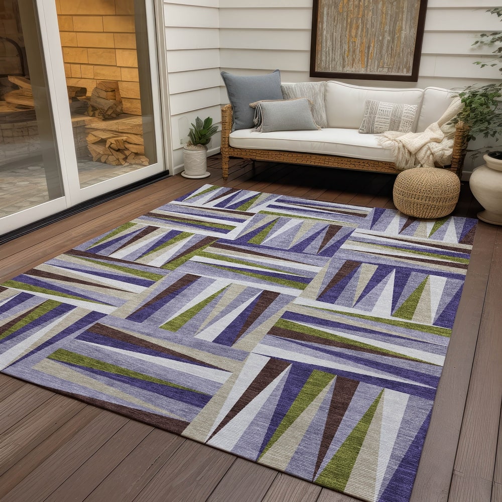 Machine Washable Indoor/ Outdoor Contemporary Mosaic Chantille Rug