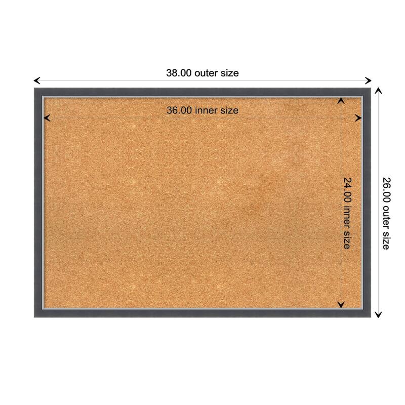 Eva Black Silver Thin Framed Natural Corkboard Bulletin Board - Board Size 36x24