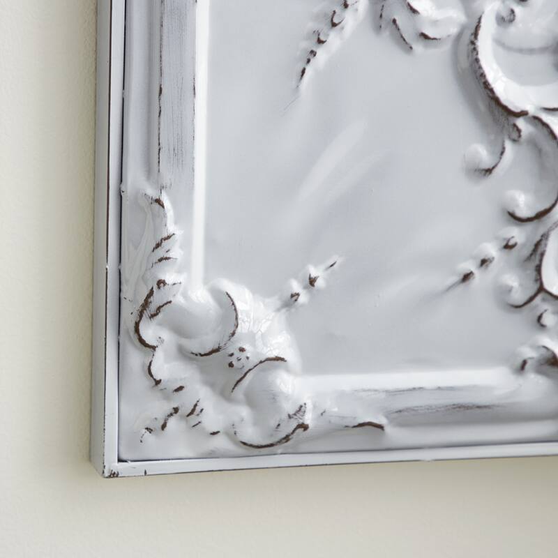 Metal Scroll Wall Decor with Embossed Details - White - Roche River Decor