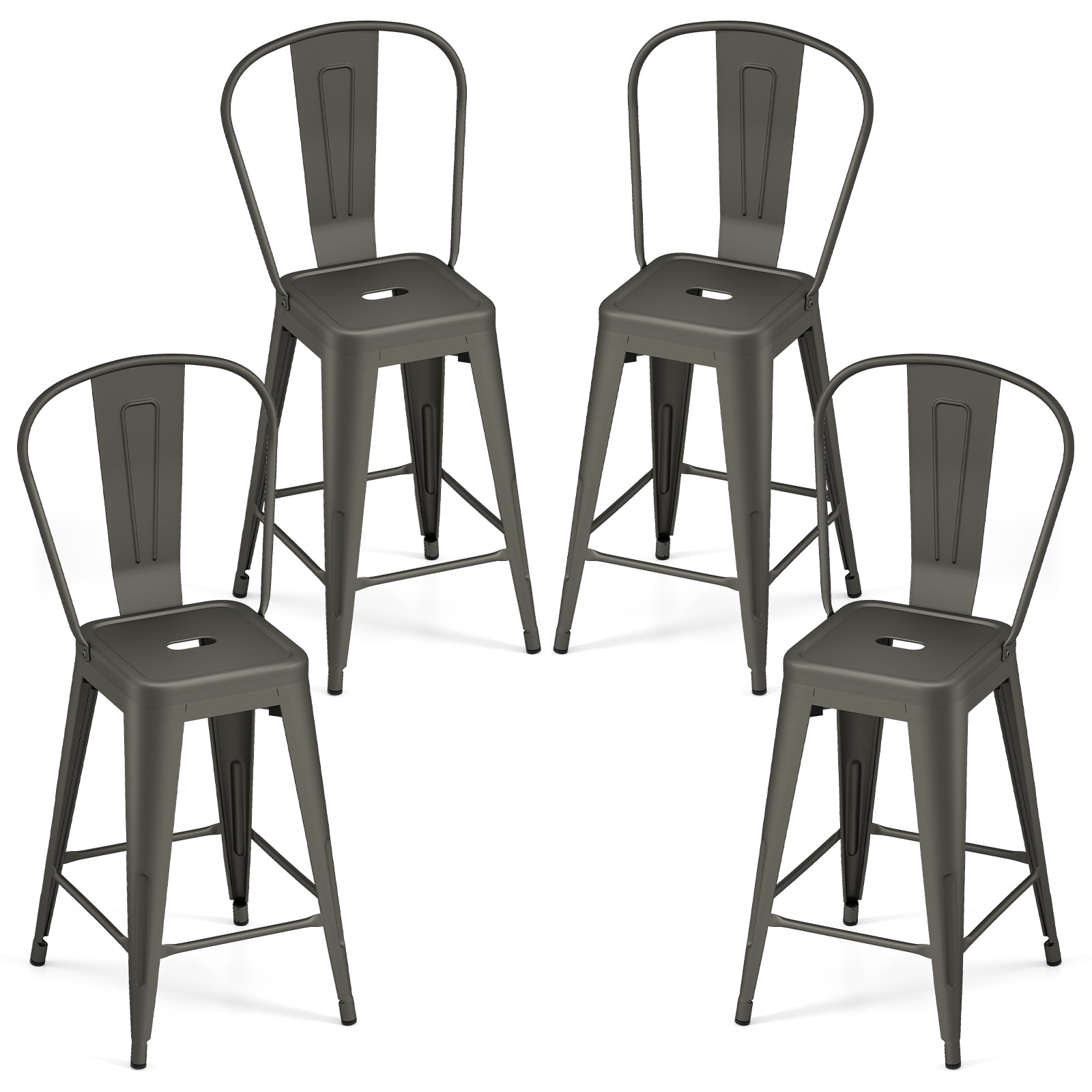 Gymax Metal Bar Stools Set of 4 24'' Counter Height Barstools w/