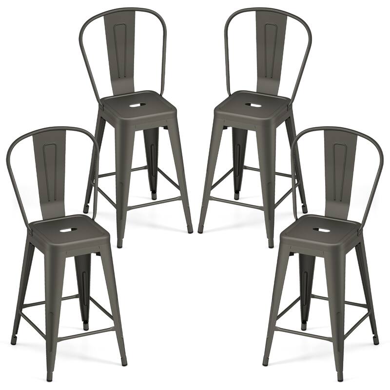 Gymax Metal Bar Stools Set of 4 24'' Counter Height Barstools w/ - Gun Metal