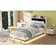 preview thumbnail 7 of 10, Twin Size Upholstery Platform Bed with LED Light Strips, Storage Headboard & 2 USB Charging, Beige