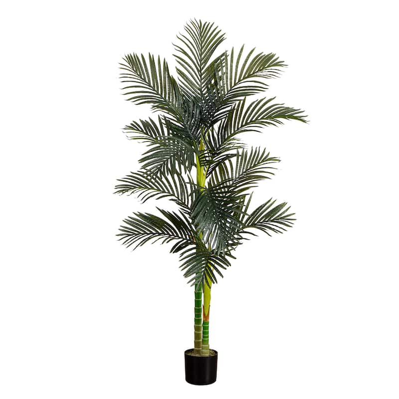 Double Stalk Golden Cane Palm Artificial Tree - 6' - Green