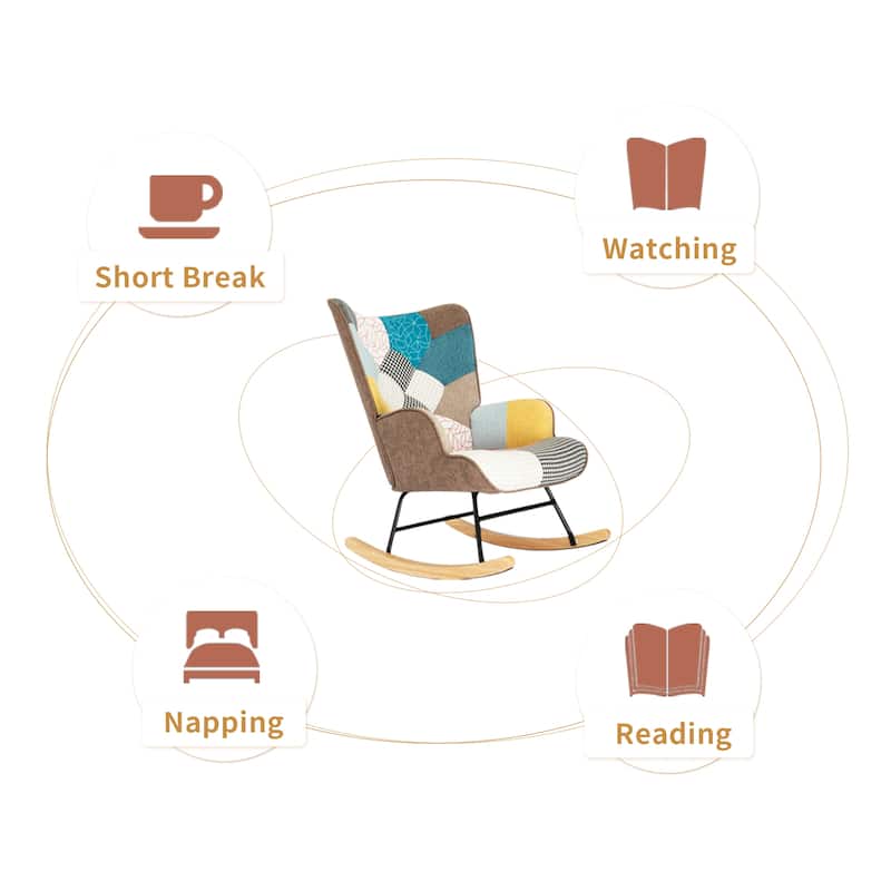 Comfortable Rocking Chair with Ottoman, Ideal for Relaxing in the Living Room or Bedroom.