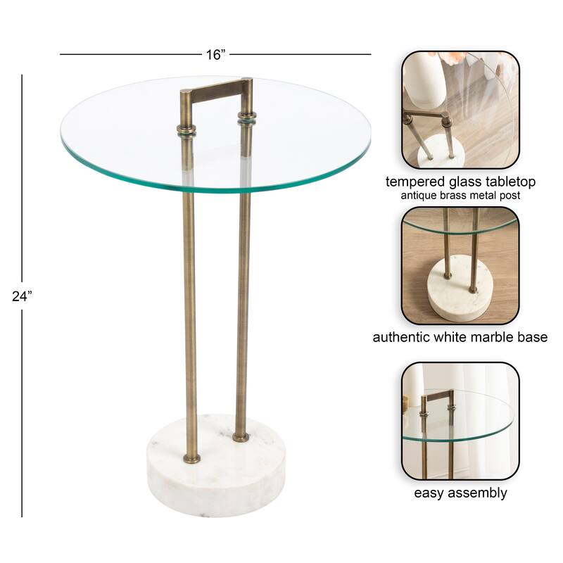 Kate and Laurel Cerullo Glass Metal and Marble Side Table