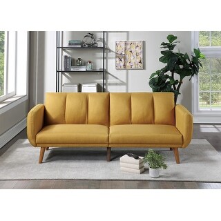 Modern Mustard Color Polyfiber Linen Wood Convertible Sofa Bed with ...