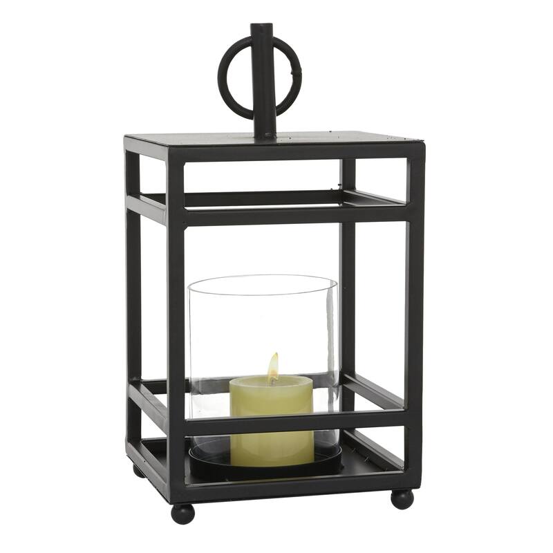 Metal Decorative Indoor Outdoor Candle Lantern - Black - Roche River Decor - Black - 8"W, 16"H