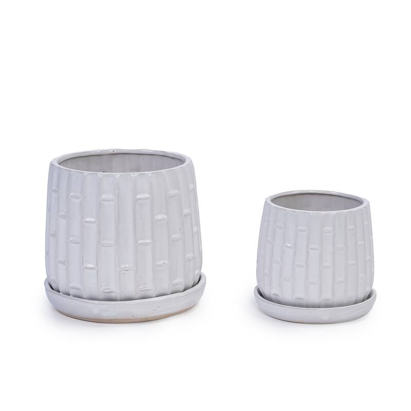 Anmytek Handmade Ceramic Planter Set of 2 White Glazed