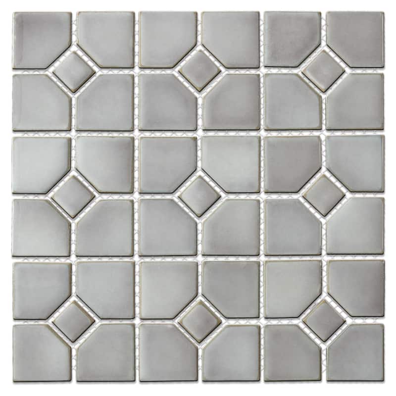 Merola Tile Hudson Oxford Grey Eye 11-3/8" x 11-3/8" Porcelain Mosaic Floor and Wall Tile