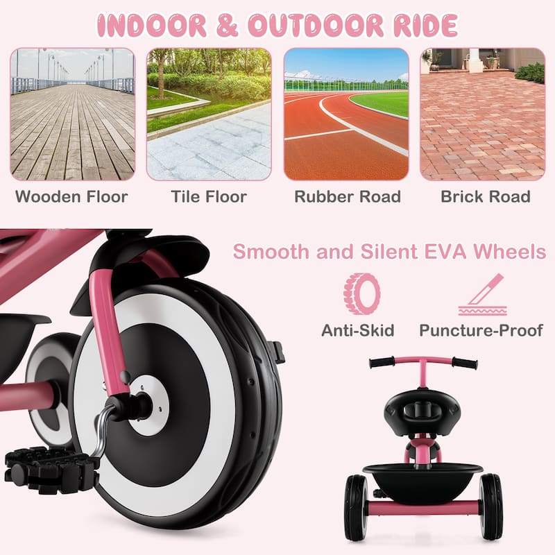 Toddler Tricycle for Boys and Girls with Carbon Steel Frame Indoor and Outdoor Kids Pedal Bike - 30" × 18" × 24"