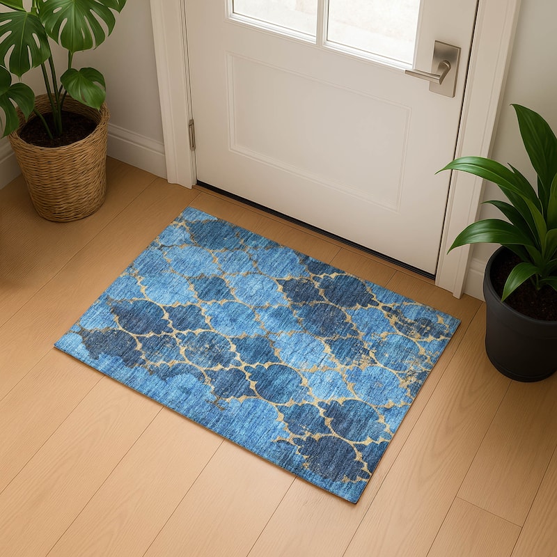 Premium Washable Super Soft Modern Trellis Mayfield Rug - Blue - 1'8" x 2'6"