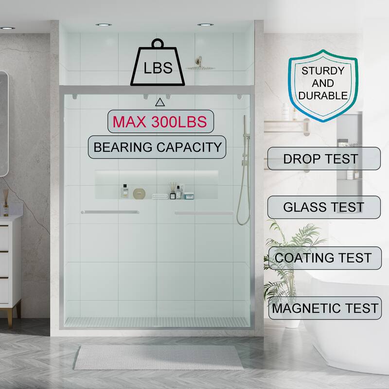44-48"W/56-60"W x 75"H Double Sliding Shower Door With 8mm Tempered Glass & Aluminum Alloy Frame
