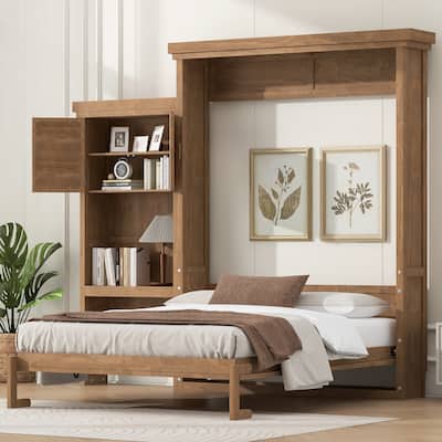 Rustic Hideaway Queen Murphy Bed with Reversible Storage Tower & Louvered Door Front by Harper&Bright Designs
