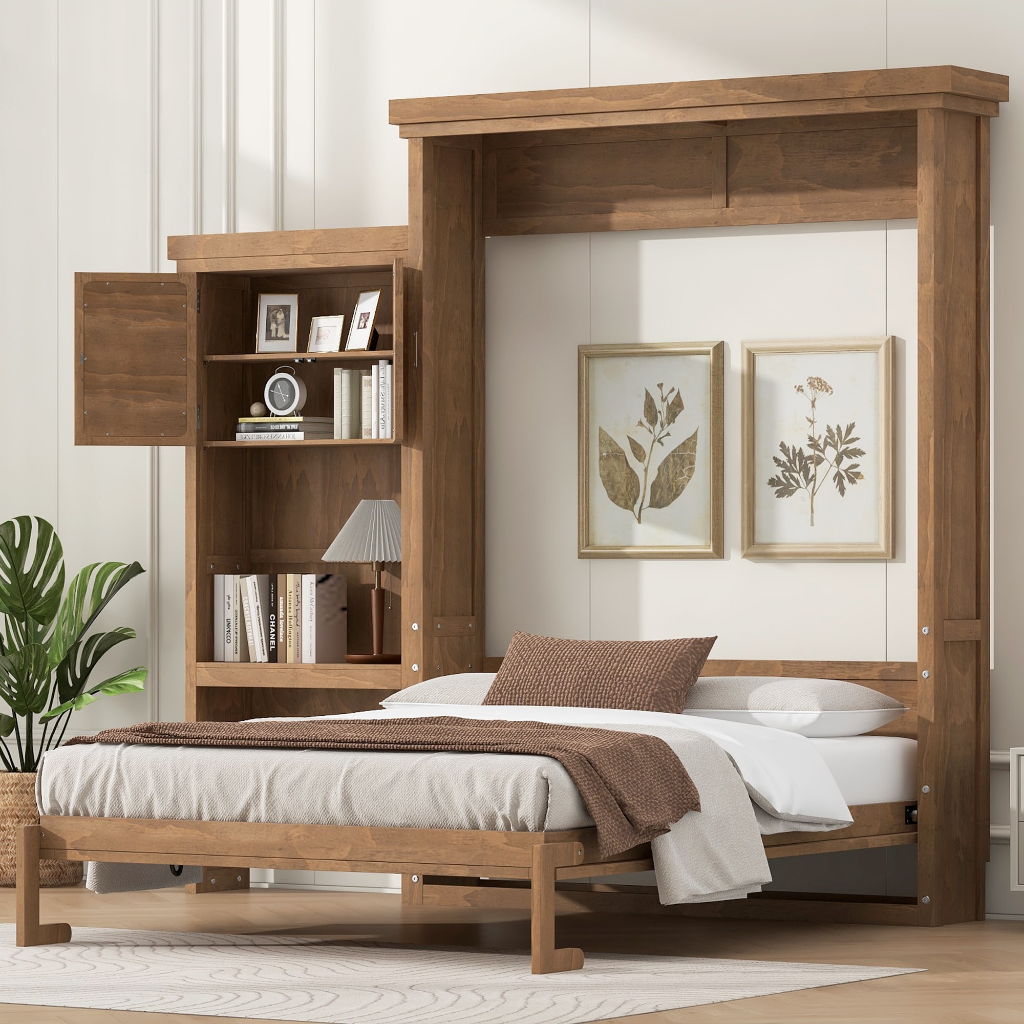 Rustic Hideaway Queen Murphy Bed with Reversible Storage Tower & Louvered Door Front by Harper&Bright Designs