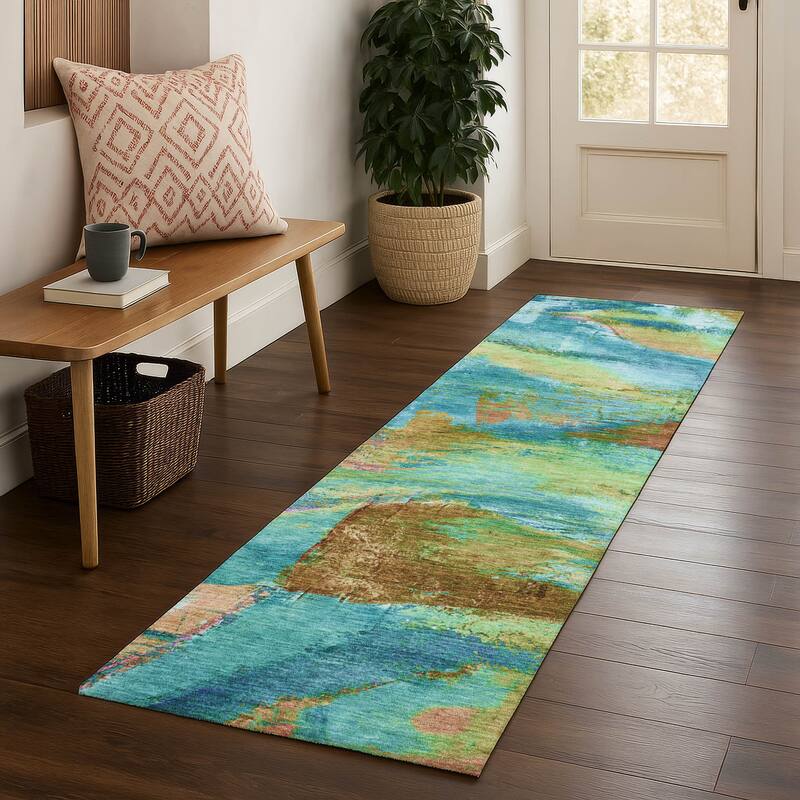Premium Washable Super Soft Abstract Mayfield Rug - Teal - 2'3" x 7'6"