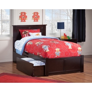 Madison Twin Solid Wood Platform Bed with Footboard & 2 Storage Drawers in Espresso