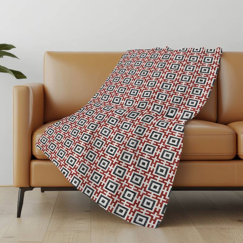 Premium Machine Washable ASB139 Modern Geo Sherpa Throw Blanket - Red - 4'2" x 5'10"