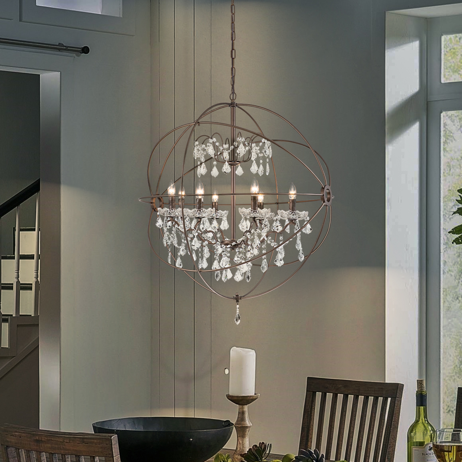 Large globe hot sale chandelier with crystals