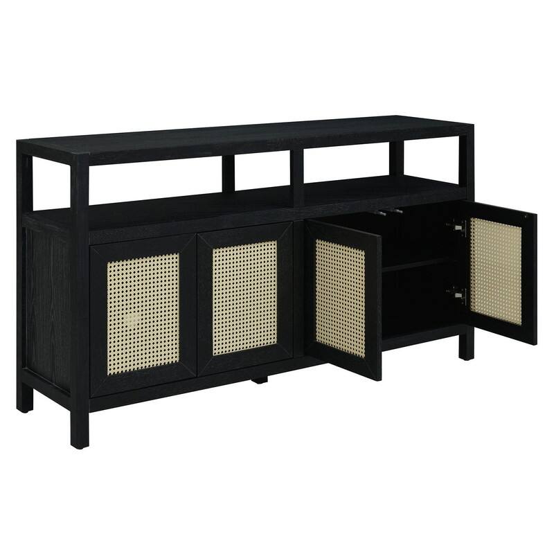 60" Bohemian Rattan Buffet Storage Cabinet with Adjustable Shelves for Functional Home Organization
