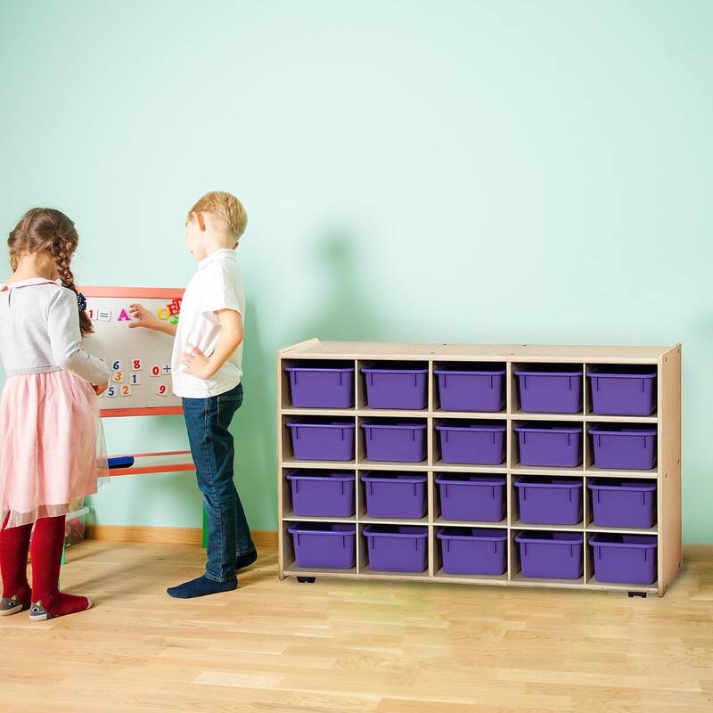 Contender cubby organizers with 20 Cubby Purple Trays Cabinet, Toy Storage, Hardwood Storage Cabinet for Classroom